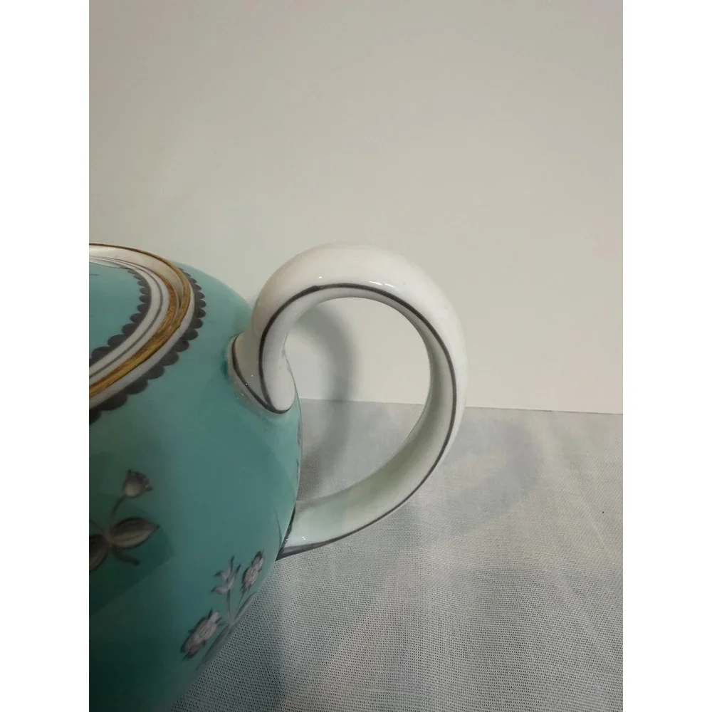 Wedgwood Pimpernel Teapot Turquoise Blue Grey Floral Bone China W3766 England